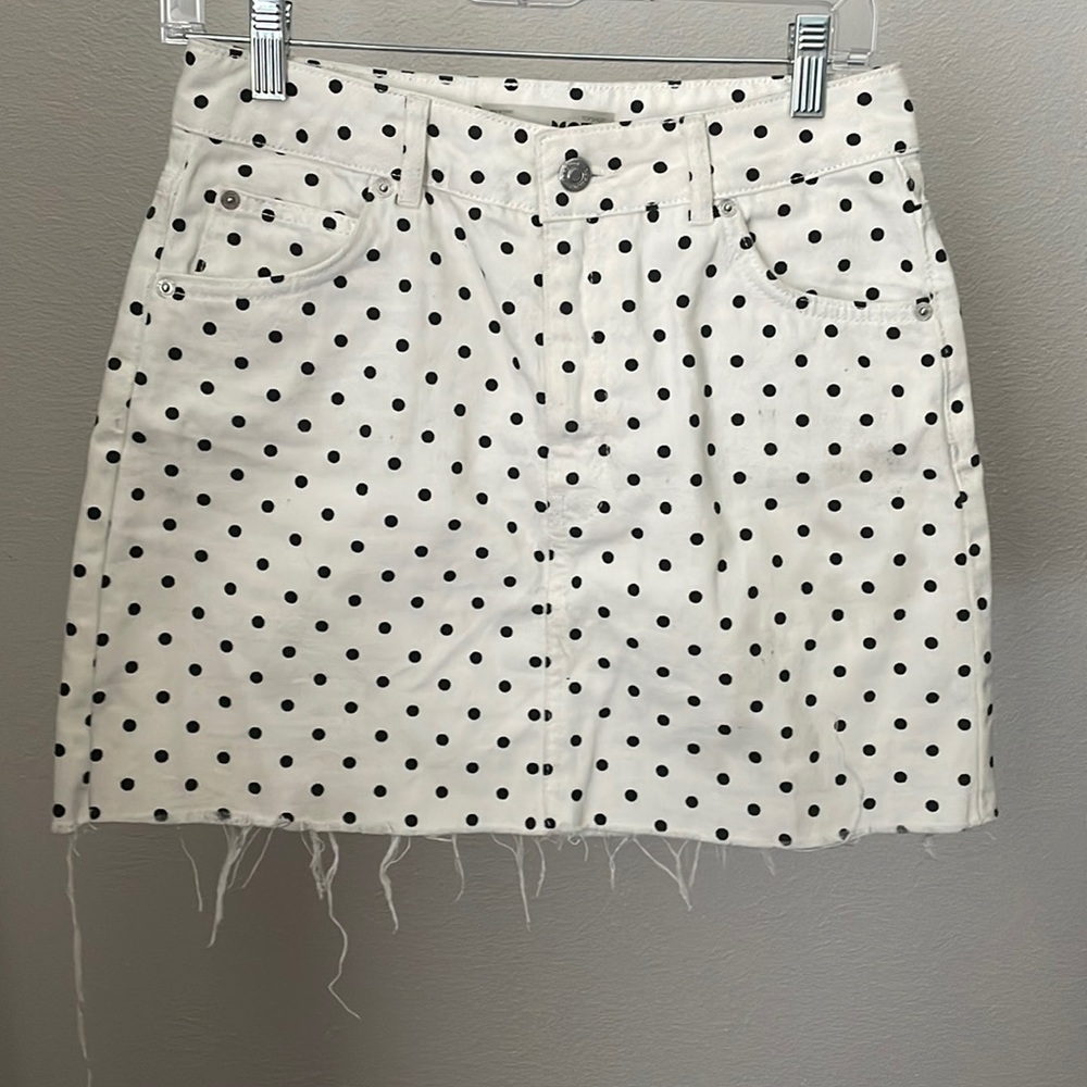 Topshop polka dot denim mini skirt